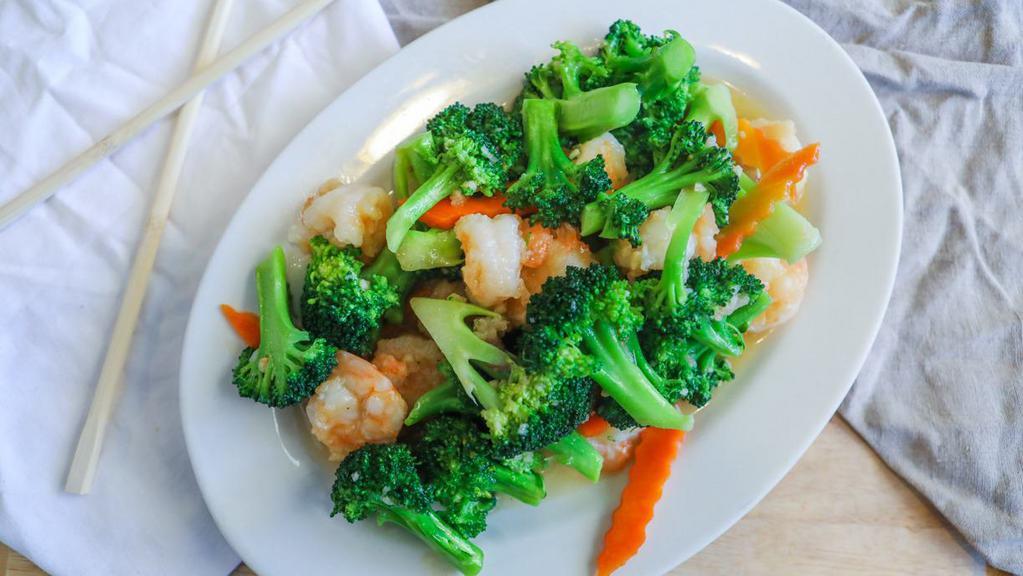 Shrimp With Broccoli · Stir-fried shrimp and broccoli. Served with white rice.