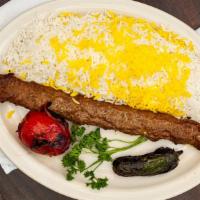 Beef Luleh Kabob · Choice Angus chuck steak and ground fresh daily. Served with white rice and salad.