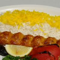 Koobideh Of Chicken · Ground chicken breast and thigh mixed with spices skewered and char-broiled.