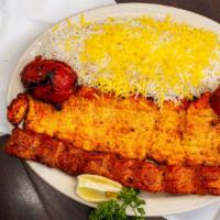 Chicken Soltani · A combination of the barg chicken kabob and koobideh chicken kabob. Served with fluffy rice ...