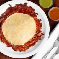 Mulitas · Double tortilla quesadilla with cheese skirt, choice of meat, cilantro, onion and avocado sa...