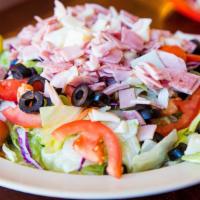 Mixed Antipasto · Lettuce, tomatoes, black olives, cherry peppers, pepperoncini, ham, salami, mortadella, prov...