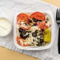 Tossed Green · Lettuce, tomatoes, pepproncini, black olives and cheese.