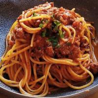 Spaghetti Bolognese · Our marinara with ground beef and pork.