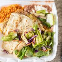 Quesadilla · Plain or with your choice of meat. Rice and beans on the side.