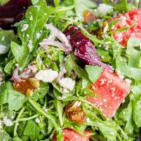Beet & Watermelon Salad · earthy, roasted beets & sweet watermelon cubes tossed with peppery arugula & red onion, a ci...