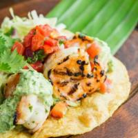 Shrimp Taco Dorado · chipotle-garlic shrimp, with jack cheese, mango salsa, guacamole & cilantro