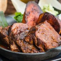 Shortribs ‘Barbacoa’ · slow-cooked with chiles, with guacamole, onion, cotixa, yams
