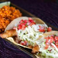 Beer-Battered Shrimp Tacos (2) · Ensenada-style with lime, pico & cabbage