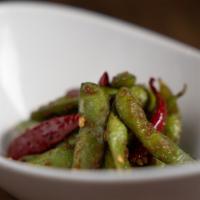 Garlic Chili Edamame · Spicy.  soybeans sauteed in garlic sauce with chili
