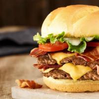 Double Bacon Smash® Turkey Burger · 950 calories. Double turkey burger, American cheese, applewood smoked bacon, lettuce, tomato...