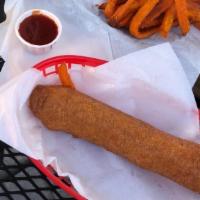 Corn Dog · Hot dog on a stick dipped in our corn dog batter