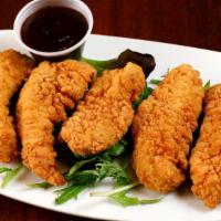 Chicken Tenders · Served with BBQ sauce.