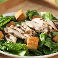 Caesar Salad With Grilled Chicken · Freshly prepared salad topped with Grilled Chicken strips, Romaine lettuce, sliced romano ch...