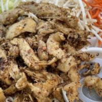 Monk'S Lemongrass Vermicelli · vegan chicken (seitan) toss with garlic and lemongrass  serve with noodles, lettuce, bean sp...