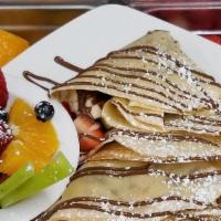Hazelnut Chocolate Crêpe · Nutella with bananas or strawberries. Served with choice of side.
