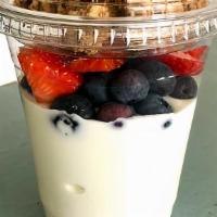 Yogurt Parfait · Strawberry or Vanilla Yogurt with mixed berries; blueberries, raspberries, strawberries, bla...