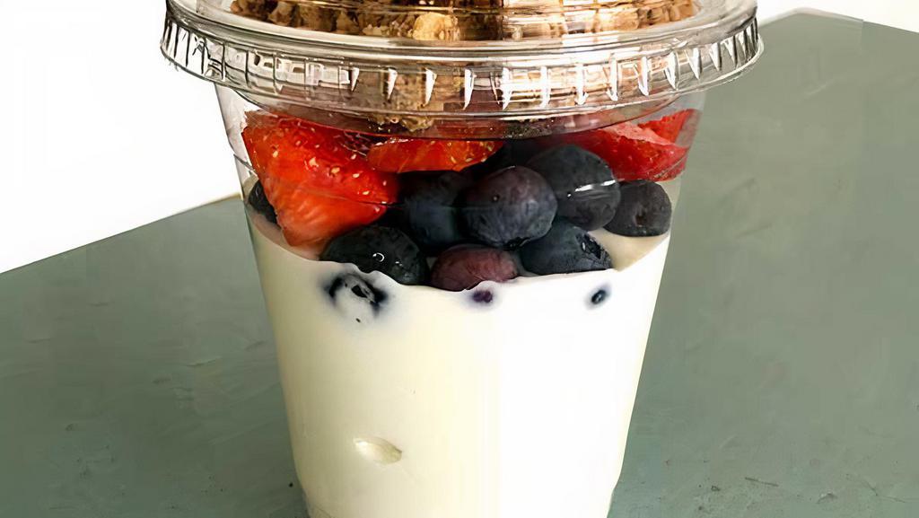 Yogurt Parfait · Strawberry or Vanilla Yogurt with mixed berries; blueberries, raspberries, strawberries, blackberries