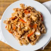 Drunken Noodle · Spicy pan-fried flat rice noodles sautéed in spicy sauce with basil leaves, onions, and bell...