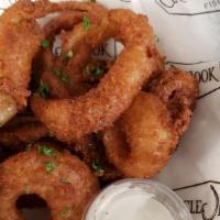 Onion Rings · Beer battered king onion rings.