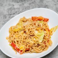 Stirred Wok Spicy Noodles · Tofu, chicken or shrimps,  egg (or rice) noodles, cabbage, onion, bell pepper, green chili, ...