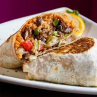 Burrito · With refried beans, rice, lettuce, pico de gallo, and mixed cheese. Chicken, carne asada (fl...