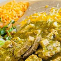 #6 Combination · Chile Verde Plate
Authentic Pork Chile Verde with a touch of Spiciness!