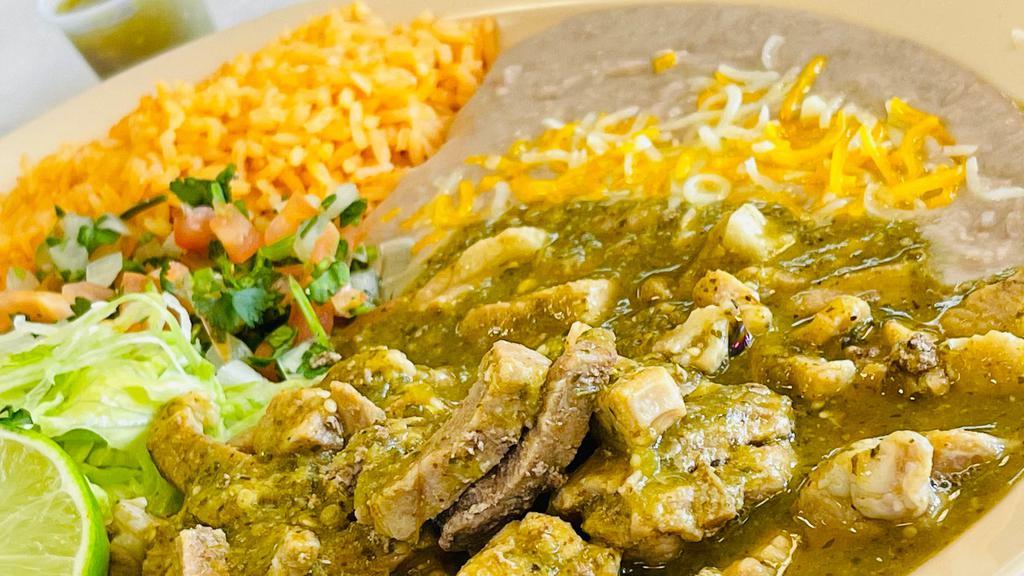 #6 Combination · Chile Verde Plate
Authentic Pork Chile Verde with a touch of Spiciness!
