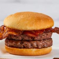 Bacon Burger · Two burger patties grilled to perfection, topped with two strips of crispy Applewood smoked ...