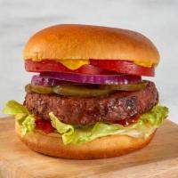 Beyond Burger · Plant-based Beyond Burger patty, lettuce, tomato, red onions, pickles, ketchup, and mustard