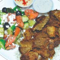 Beef Lamb Plate · Plain or dill rice, ground beef and lamb, any choice of salad, hummus, tzatziki, garlic sauc...