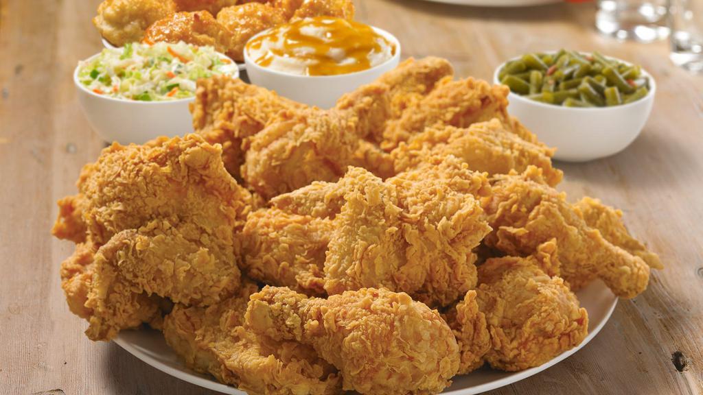 15 Pc Dark Meal · Family of 5? Get enough for seconds with our 15 piece of Legs and Thighs meal. Comes with your choice of any 3 large sides and 6 scratch made Honey-Butter Biscuits™.  Chicken only also available.