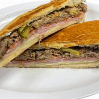 Cuban King Deluxe (The Tony Montana) · THE CUBAN BUT DOUBLE THE MEAT! & SPANISH CHORIZO. 10 inches