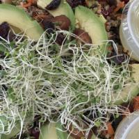 Nature Salad · Shredded carrots, jack and cheddar cheese, tomatoes, cucumbers, alfalfa sprouts, and seeds o...