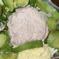 Special Chopped Tuna Avocado Egg Salad · Lettuce, tomatoes, cucumbers, garbanzo, olives, feta cheese, scoop tuna and scoop egg with a...