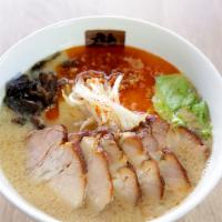 Spicy Miso Tonkotsu Extra Chashu · 3 kinds of miso, red, white, and barley are blended with our tonkotsu broth. We can adjust t...