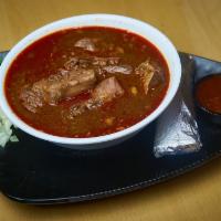 Birria De Res(Beef) Caldo · A beef stew served with 4 corn tortillas,cilantro,chopped onion and lime on the side.
