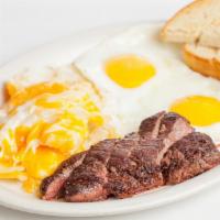 Angus New York Steak And Eggs · Angus NY steak served with house potato and toast