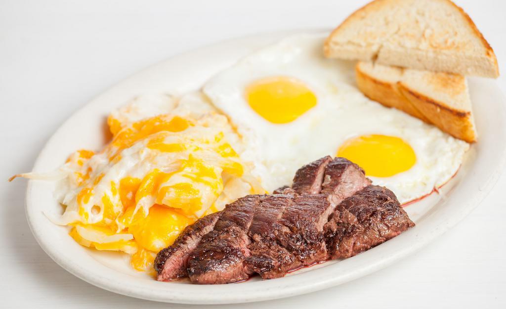 Angus New York Steak And Eggs · Angus NY steak served with house potato and toast