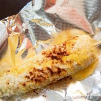 Elote · Elote on the cobb served with mayo and queso cotija.