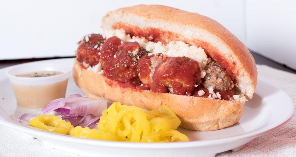 Meatball Sandwich · Meatballs in our own marinara sauce topped with mozzarella cheese. On 8
