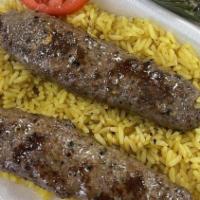 Kafta Kabob Plate · Ground beef with spices.