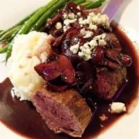 Bistro Fillet · Shoulder Beef Tenderloin topped with Mushrooms and Blue Cheese.  Served with Mashed Potato a...