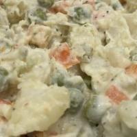 Potato Salad · Russian style boiled potatoes with freshly cooked carrots and green peas  mixed with mayo