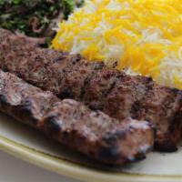 Beef Kabob Plate · Ground beef and lamb kabob served with mixed veggies, grilled tomatoes, and freshly baked ho...