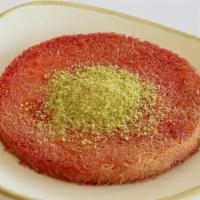 Kunafa · Baked cheese pastry, rosewater syrup, and pistachios. Perfect for sharing.