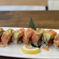 Double Albacore Roll · **SPICY. In: Mixed albacore and krab,cucumber. Top:
Albacore, avocado (chili oil sauce, gree...