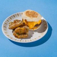 Beyond Sausage Sandwich · English muffin, Beyond sausage, vegan aioli, vegan cheese, vegan egg