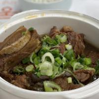 Dwaeji Galbi Jjim · Braised pork short ribs: pork short ribs, trimmed of fat, seasoned in sweet soy sauce and br...