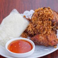 Hat Yai Fried Chicken · Southern thai style fried chicken served with sticky rice, fried shallot, and sweet chili sa...